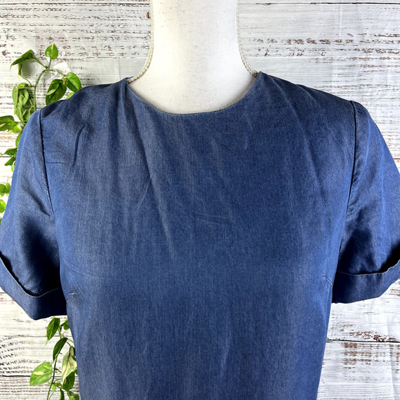 Banana Republic Dress $128 size 4 Denim Jean Tencel Career Wedding Knee A Line - Picture 6 of 16